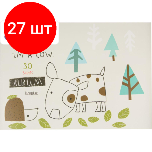 Комплект 27 штук, Альбом для рисования Kroyter А4 30л скл, бл.100г, Аnimals, диз. в асс.64553 альбом для рисования kroyter а4 30л скл бл 100г аnimals диз в асс 64621 1535242