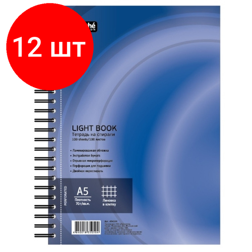 Комплект 12 штук, Бизнес-тетрадь 100л, кл, А5, LightBook, спираль, обл. синий, блок белый 70г/м бизнес тетрадь 100л кл а5 lightbook спираль обл оранж блок белый 70г м