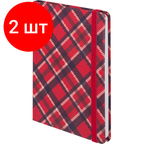 Комплект 2 штук, Ежедневник недатированный 7БЦ, А5.128л, резин, софт-тач, Attache Tartan, крас