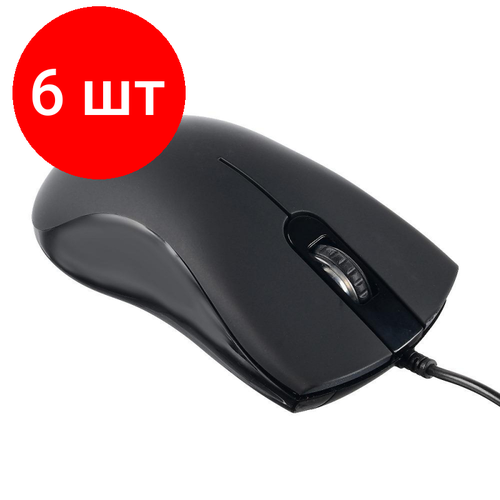 Комплект 6 штук, Мышь компьютерная Oklick 115S ч/кр оптичес (1200dpi) USB для ноутбука 2but