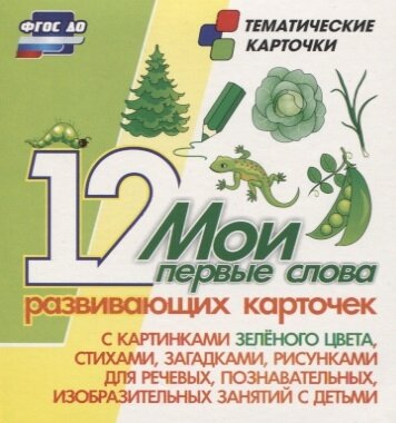 Мои первые слова. 12 развивающих карточек с картинками зеленого цвета, стихами, загадками, рисунками для речевых, познавательных, изобразительных заня - фото №4
