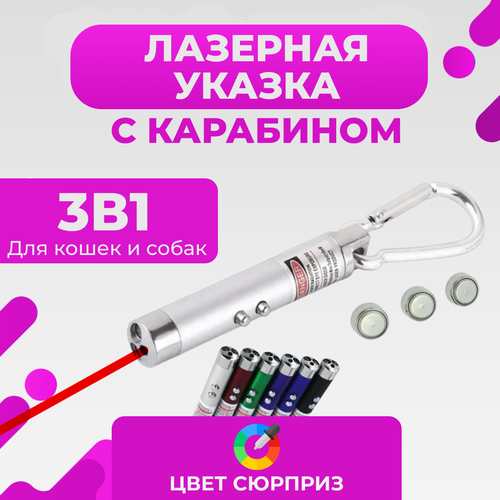 Лазерная указка с карабином 3в1 для кошек и собак