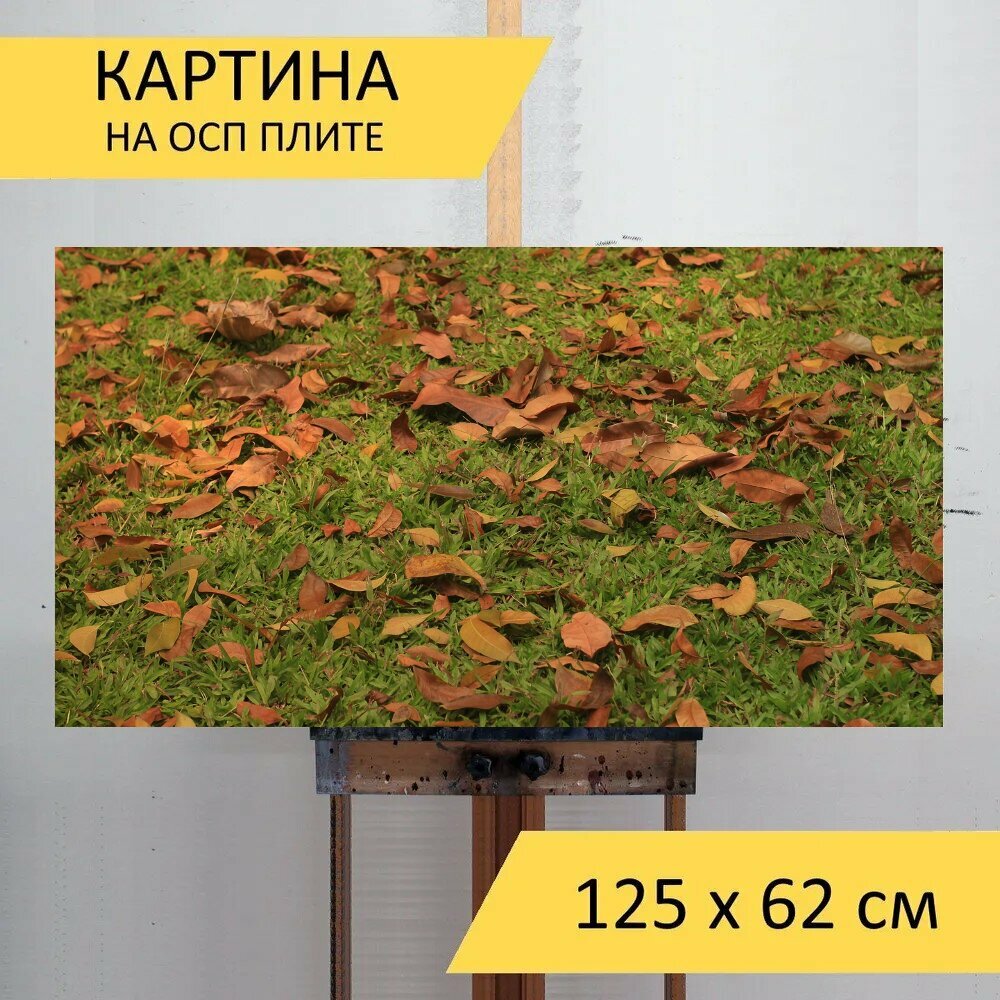 Картина на ОСП 125х62 см. "Листья, парк, сушеные листья" горизонтальная, для интерьера, с креплениями