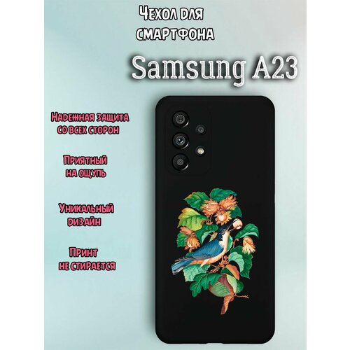 Чехол для телефона Samsung A23 c принтом птичка листья дерево