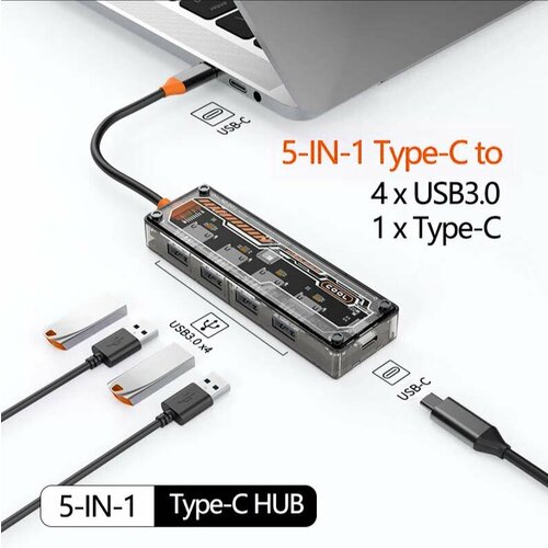 USB Hub разветвитель 4 порта USB 3.0 5 Гбит/с (USB-С концентратор) usb разветвитель на 4 порта usb 2 0 usb hub концентратор