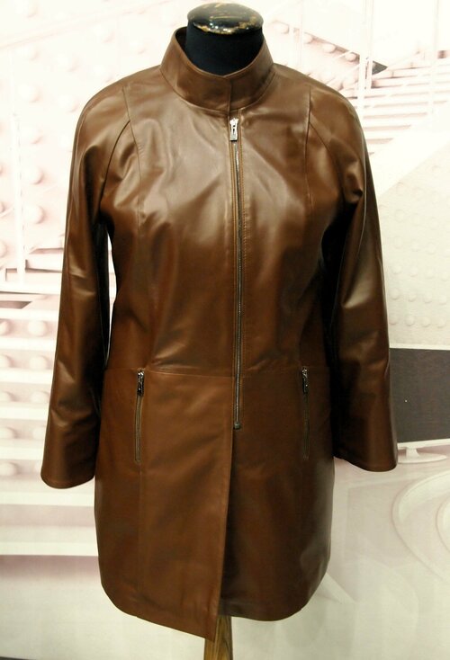 Кожаная куртка , размер 3XL, коричневый
