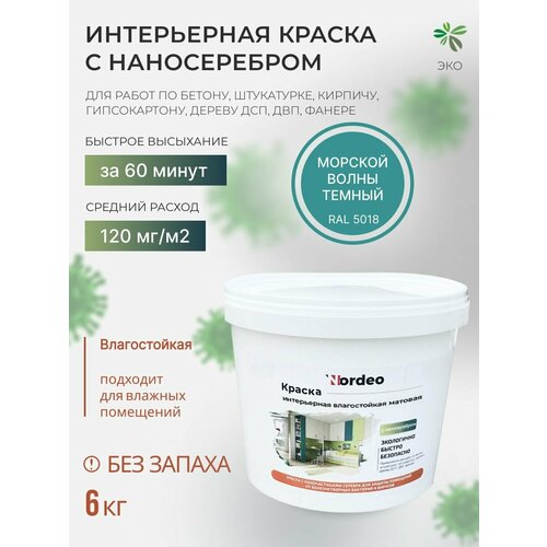 Краска без запаха, интерьерная, для стен, RAL5018 6 кг