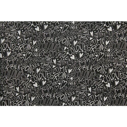 Ткань курточная водонепроницаемая MC Queen белые буквы на черном фоне, 350 г/пм, ш144см, 0,5 м