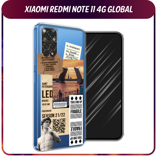 Силиконовый чехол на Xiaomi Redmi Note 11 4G Global/Redmi Note 11S / Редми Ноут 11 Global/11S Санкт-Петербург коллаж, прозрачный силиконовый чехол на xiaomi redmi note 11 4g global redmi note 11s редми ноут 11 global 11s розовые разводы рисунок