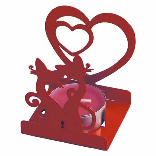 Подсвечник Влюбленные котики красный металл 65х56х73 см 761₽