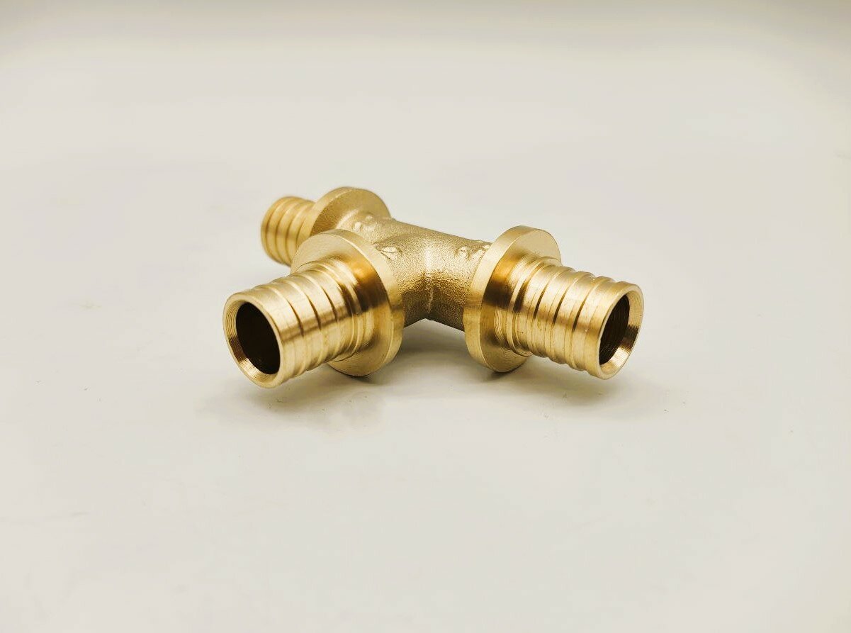 фото Тройник аксиальный 16 (2.2) х 16 (2.2) х 16 (2.2) для труб из сшитого полиэтилена, латунь TIM арт. H-T161616