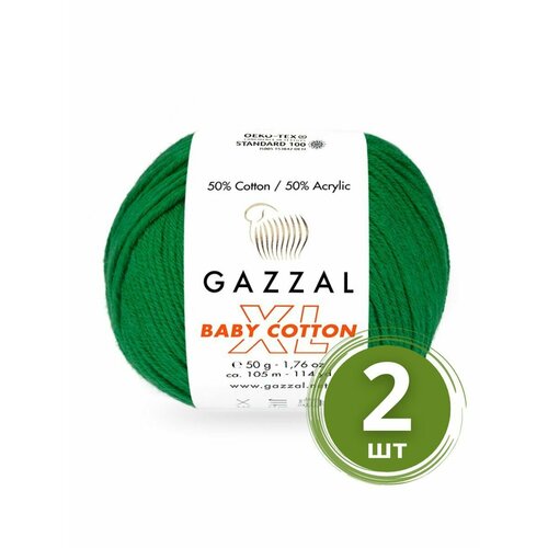 Пряжа Gazzal Baby Cotton XL (Беби Коттон XL) - 2 мотка Цвет: 3456 Зеленый 50% хлопок, 50% акрил, 50 г 105 м