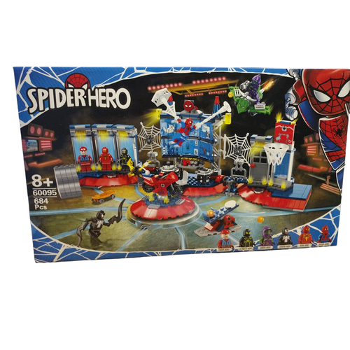 Конструктор Spider Hero 60095. Нападение на мастерскую паука. 684 детали, 6 фигурок.