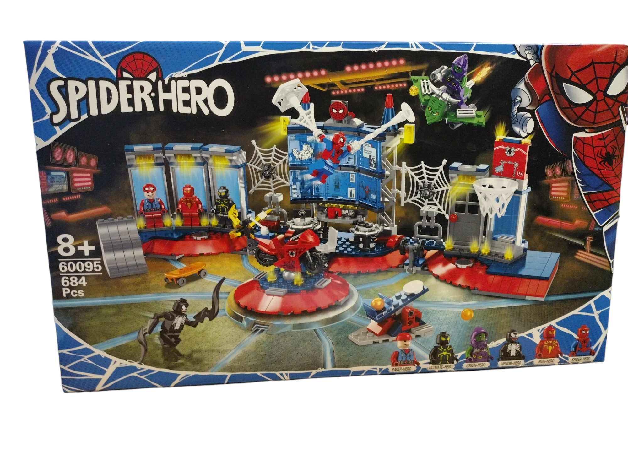 Конструктор Spider Hero 60095. Нападение на мастерскую паука. 684 детали, 6 фигурок.