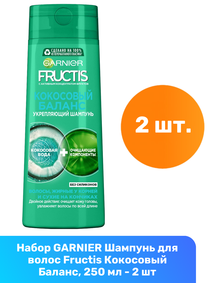 GARNIER Шампунь для волос Fructis Кокосовый Баланс, 250 мл - 2 шт