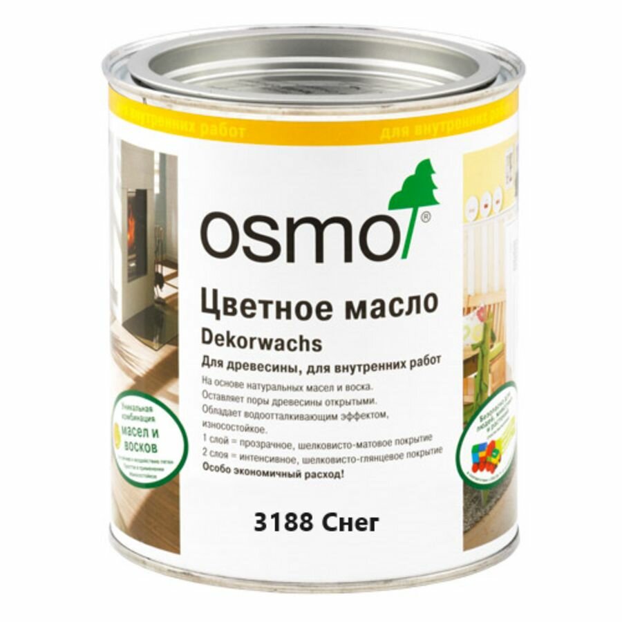 Масло цветное Osmo Dekorwachs Transparent Intensiv 3188 Снег 0,125