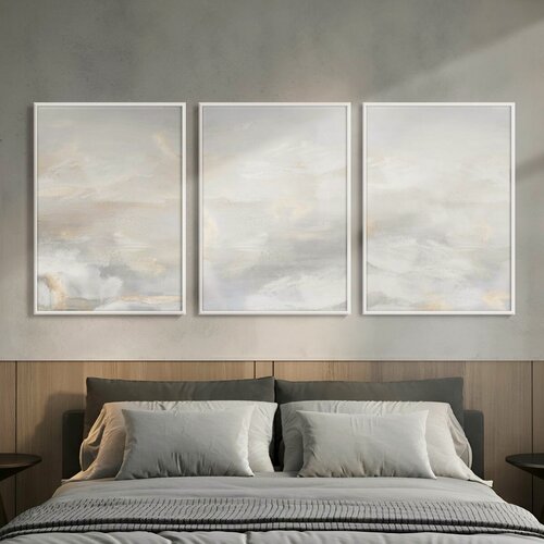 Изображение товара Постер 3 шт 40х50 без рамки "Серый горизонт акварель" набор картин для интерьера