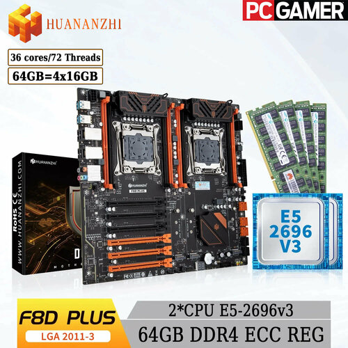 Комплект двухпроцессорная материнская плата Huananzhi X99-F8D PLUS 2CPU 2696V3 64GB DDR4 ECC 6686000₽