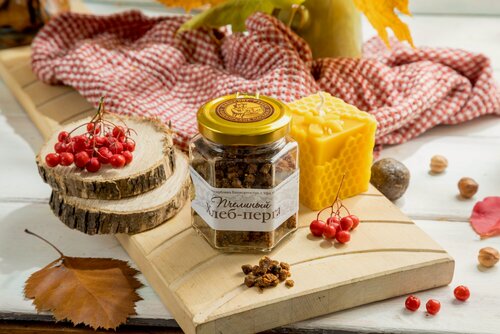 Изображение товара Перга Башкирские пасеки+, стеклянная банка, 100г, кошерный, халяльный, вегетарианский