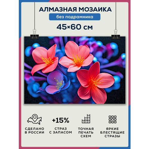Алмазная мозаика 45x60 Красивые цветы без подрамника