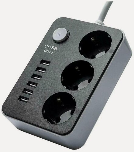Изображение товара Многофункциональный сетевой фильтр LP3631 на 6 USB + 3 розетки / "умная зарядка" / 2 метра
