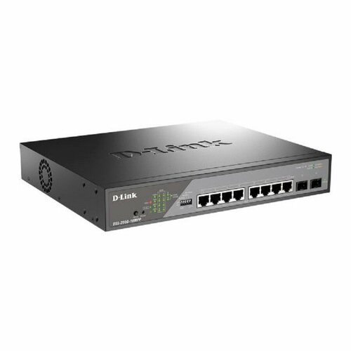 D-Link SMB Сетевое оборудование D-Link DSS-200G-10MPP/A1A Настраиваемый L2 коммутатор с 8 портами 10/100/1000Base-T и 2 портами 1000Base-X SFP (8 портов PoE 802.3af/at/bt, PoE-бюджет 242 Вт, дальность до 250 м)