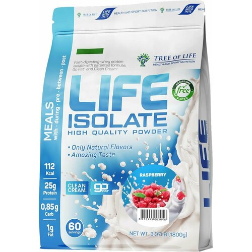 juicy isolate 500 gr bio 20 порции й апельсин LIFE Isolate 1800 gr, 60 порции(й), малина