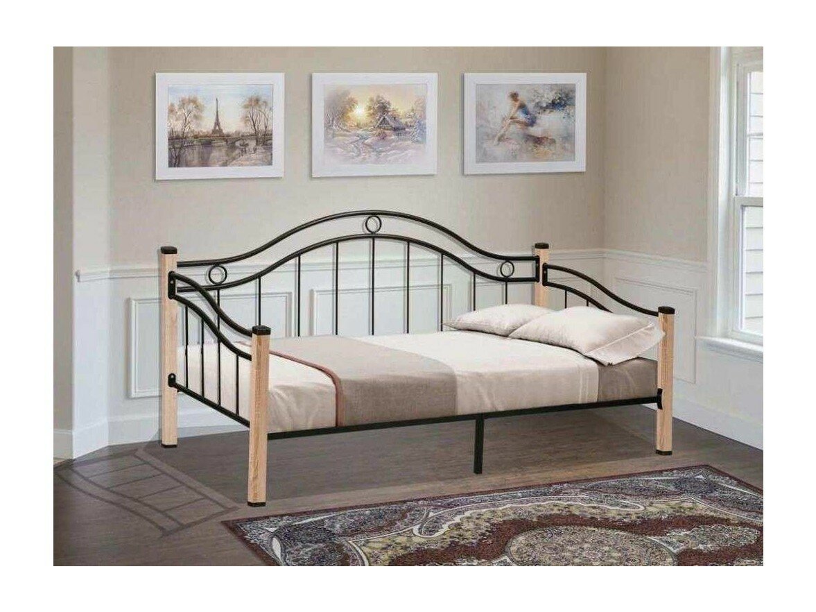 фото Кровать Скарлетт с ортопедическим основание Дуб Сонома/Черный