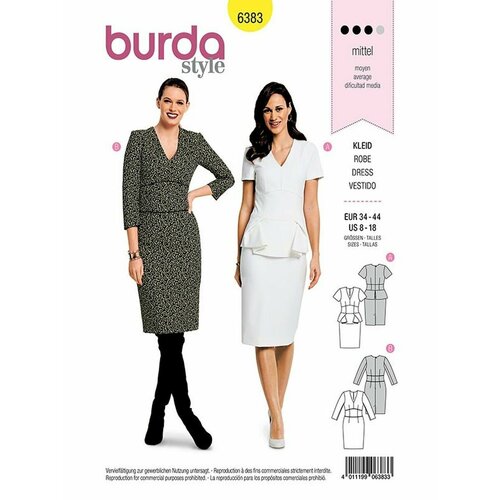 Выкройка Burda 6383 Платье с баской выкройка burda 6208 женская платья