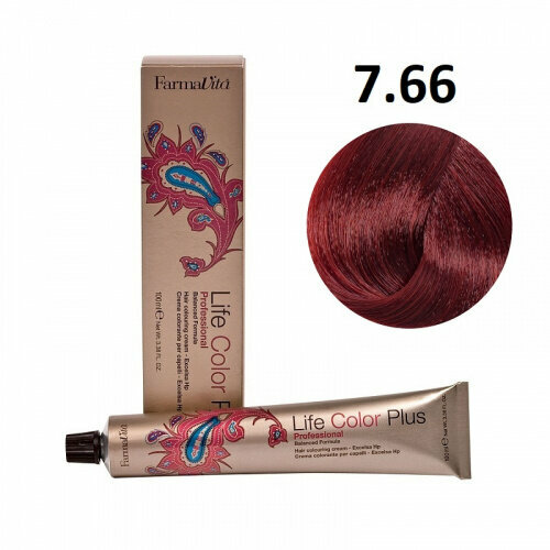 Крем-краска для волос Farmavita Life Color Plus 7.66 блондин насыщенно-красный (алый), 100 мл