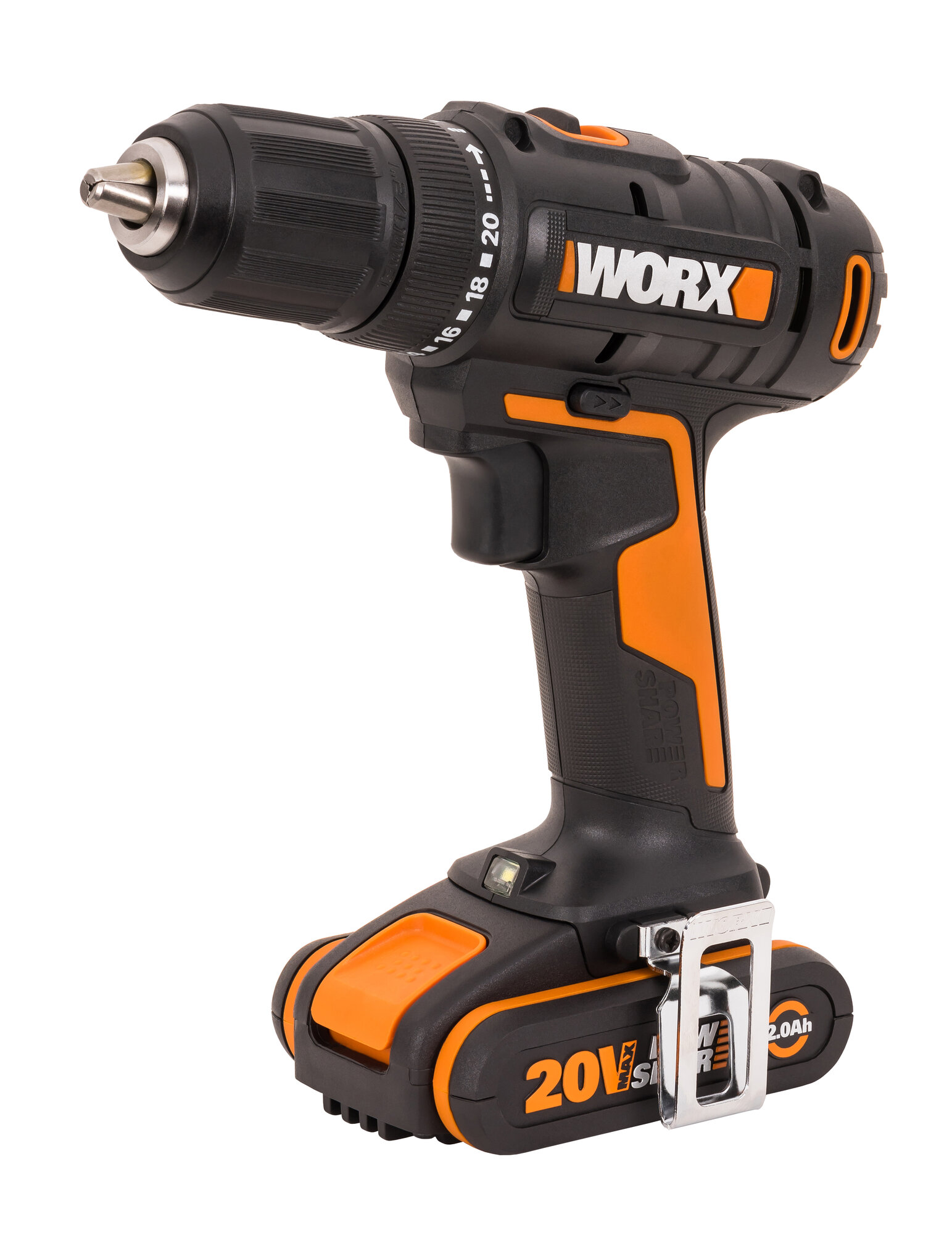 Дрель-шуруповерт аккумуляторная WORX WX108, 45Нм, 20В, 2Ач x2, ЗУ 2А, кейс