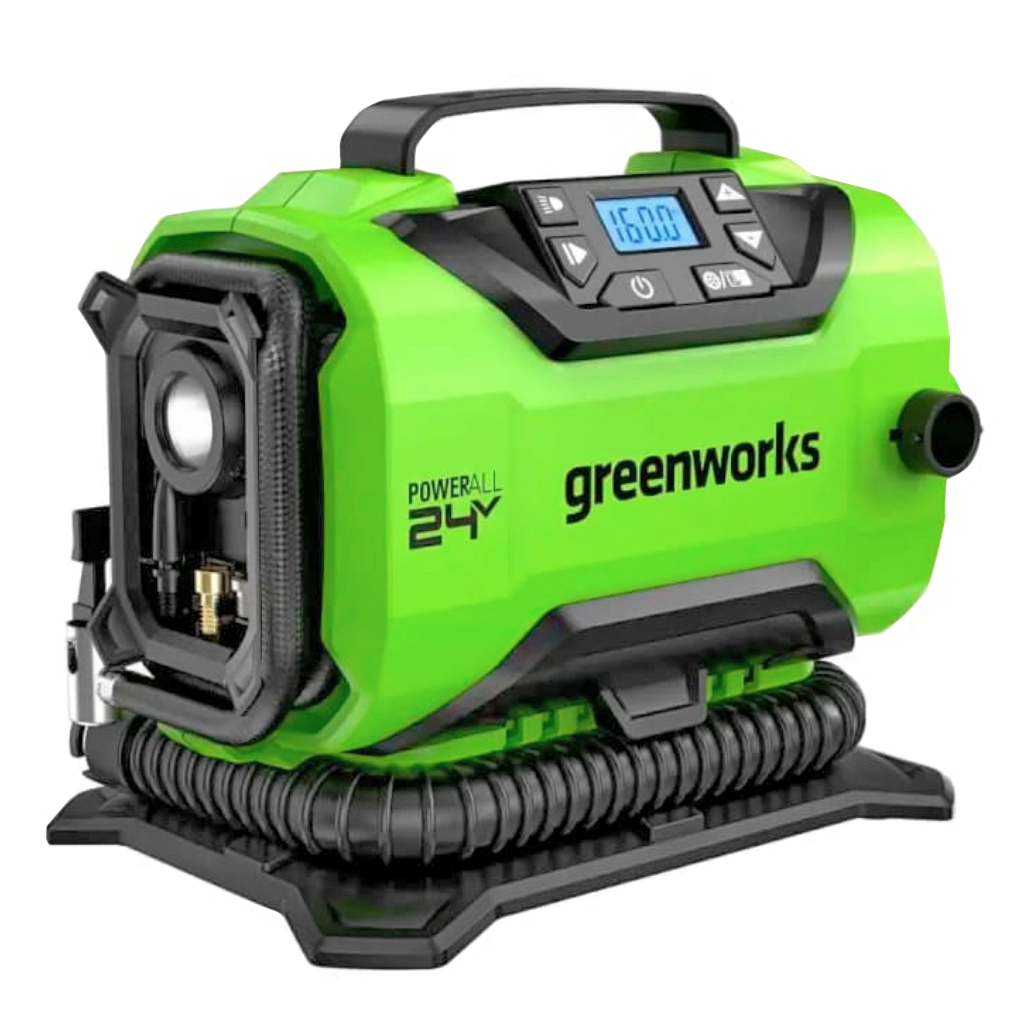 GREENWORKS Домкраты ACG301 Компрессор автомобильный аккумуляторный, 24V 12V от сети автомобиля , без АКБ и ЗУ 3400807