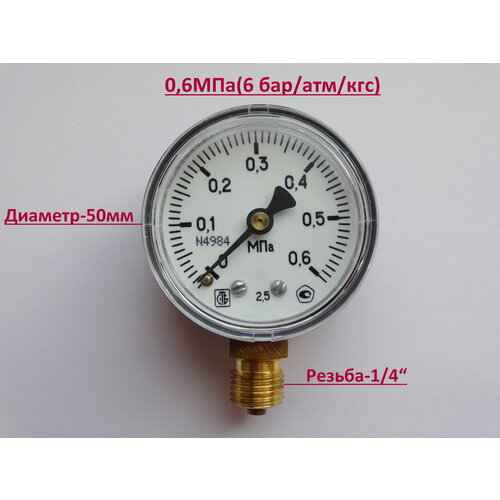 Манометр для воды D50-06МПа-G14 6 бар 750₽