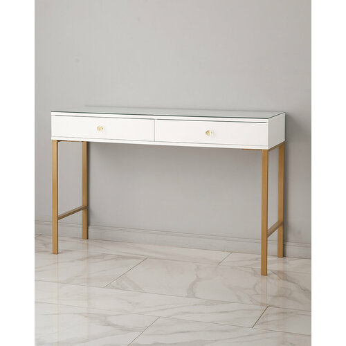 Туалетный столик-консоль Johny Wood, белый на золотых ножках, ЛДСП, металл, 40 см x 120 см x 78 см