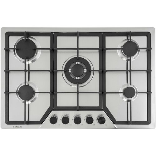 Варочная панель газовая 75 см 5 конфорок Газ-контроль Автоподжиг Турбо-Конфорка WOK Чугунные решетки Нержавеющая сталь il Monte BH-721-INOX 2617500₽