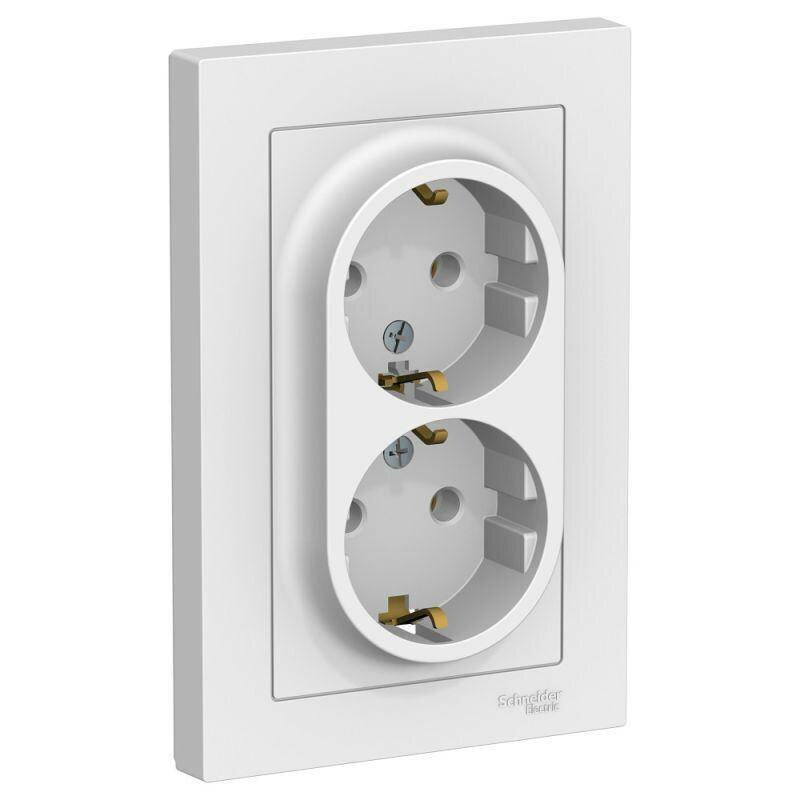Schneider Electric Розетка 2-м ATLAS DESIGN с заземл. 16А в сборе бел. ATN000124 1240135