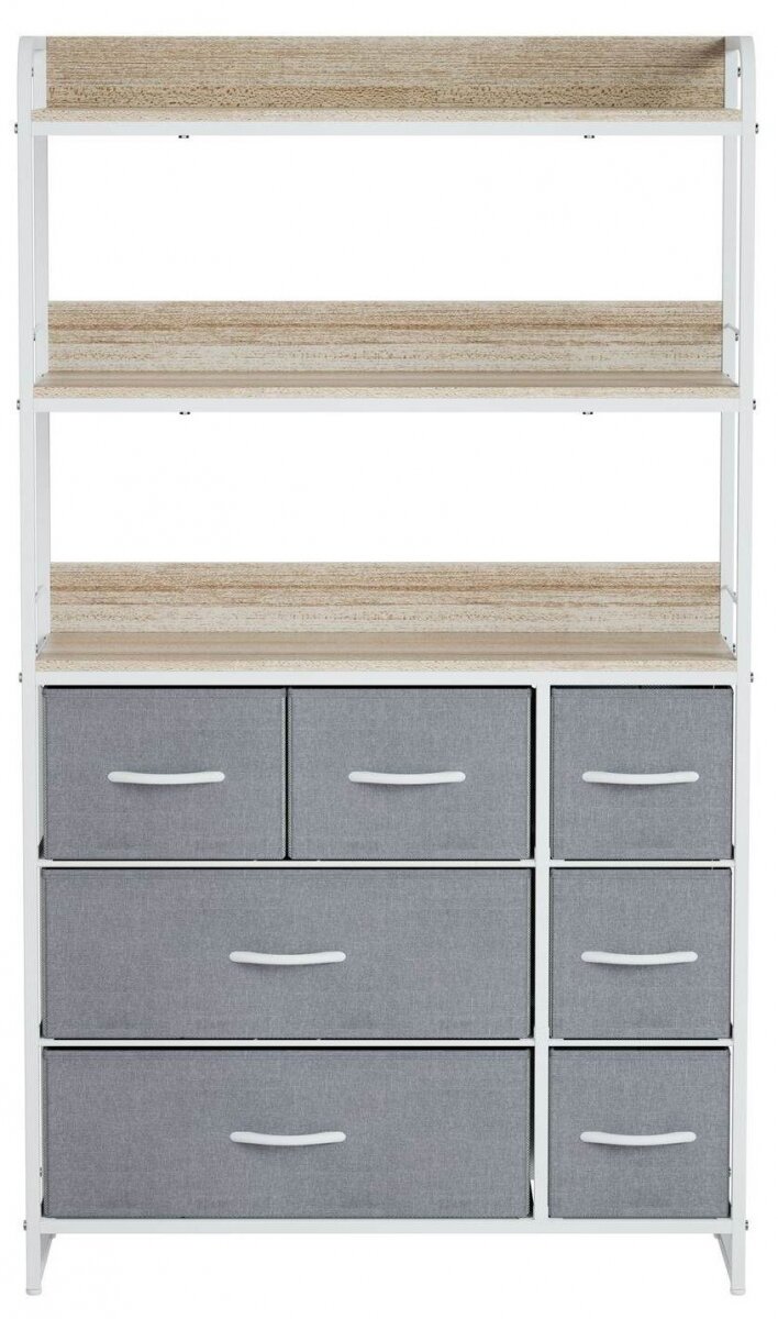 фото Комод Leset Ноа с полками 7 ящиков - светло-серый, каркас белый