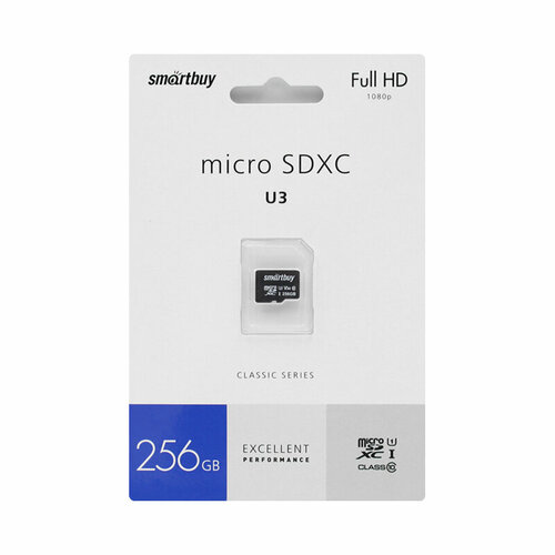 карта памяти micro sd smartbuy classic series 256gb class10 90mb s sb256gbsdcl10 01 sd adapter Карта памяти Smartbuy 256GB micro SDXC UHS-1 U3 SB256GBSDCL10-00