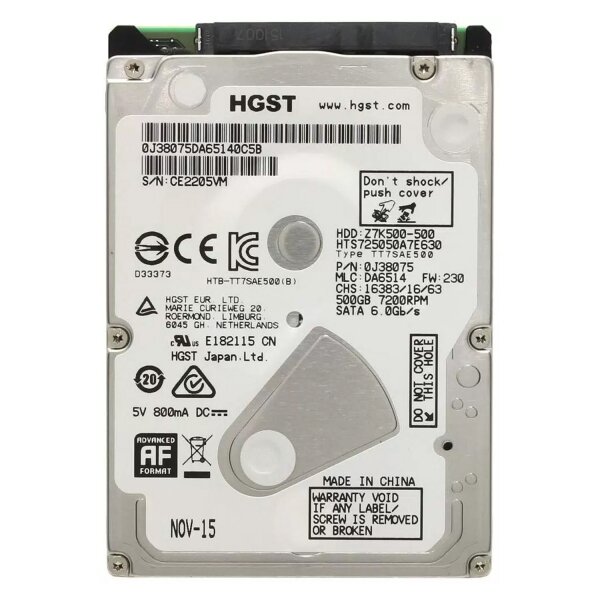 Жесткий диск HGST 0J38075 500Gb 7200 SATAIII 2,5" HDD