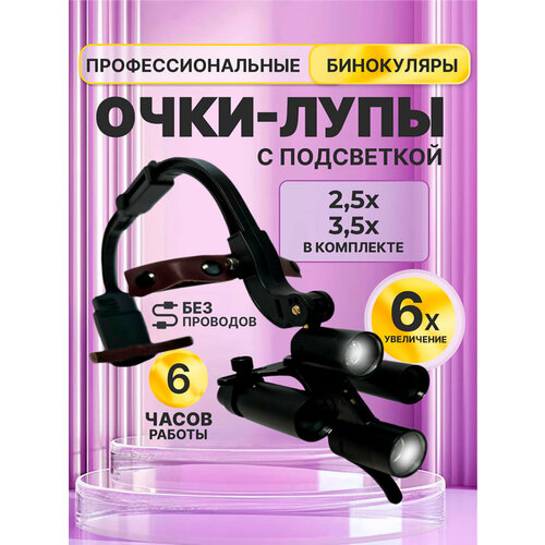 Налобный осветитель Stomato с комплектом бинокулярных луп увеличением до 6,0Х и стекол до 3,0Х