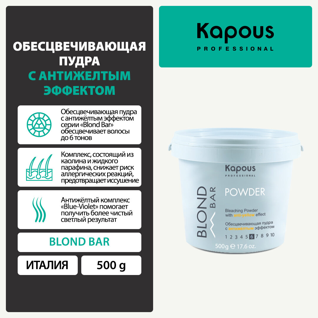 Обесцвечивающая пудра Kapous «Blond Bar» с антижелтым эффектом, 500 г