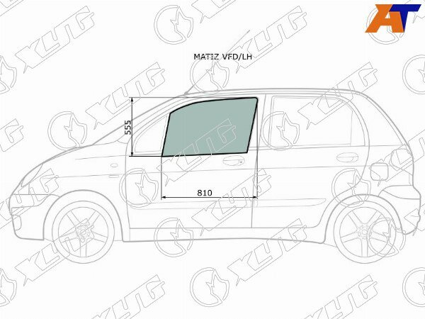 Стекло боковое опускное (Спереди/ Слева/ Цвет зеленый) Chevrolet Matiz 04-05 / Daewoo Matiz 97-15