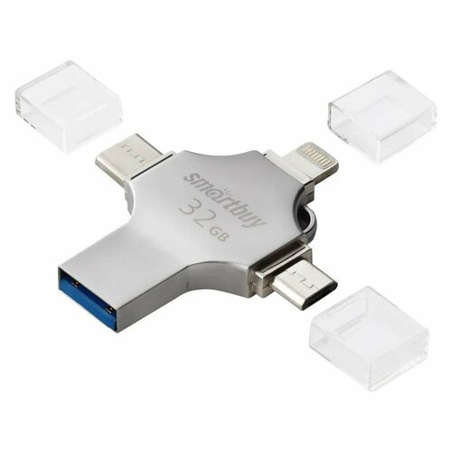 Флешка 32GB USB3.0, Smartbuy Quad, 4-in-1 OTG, USB3.0, Type-C, Micro-USB, Lightning флеш накопитель usb 3 0 smartbuy 256gb mc15 metal quad sb256gbmc15
