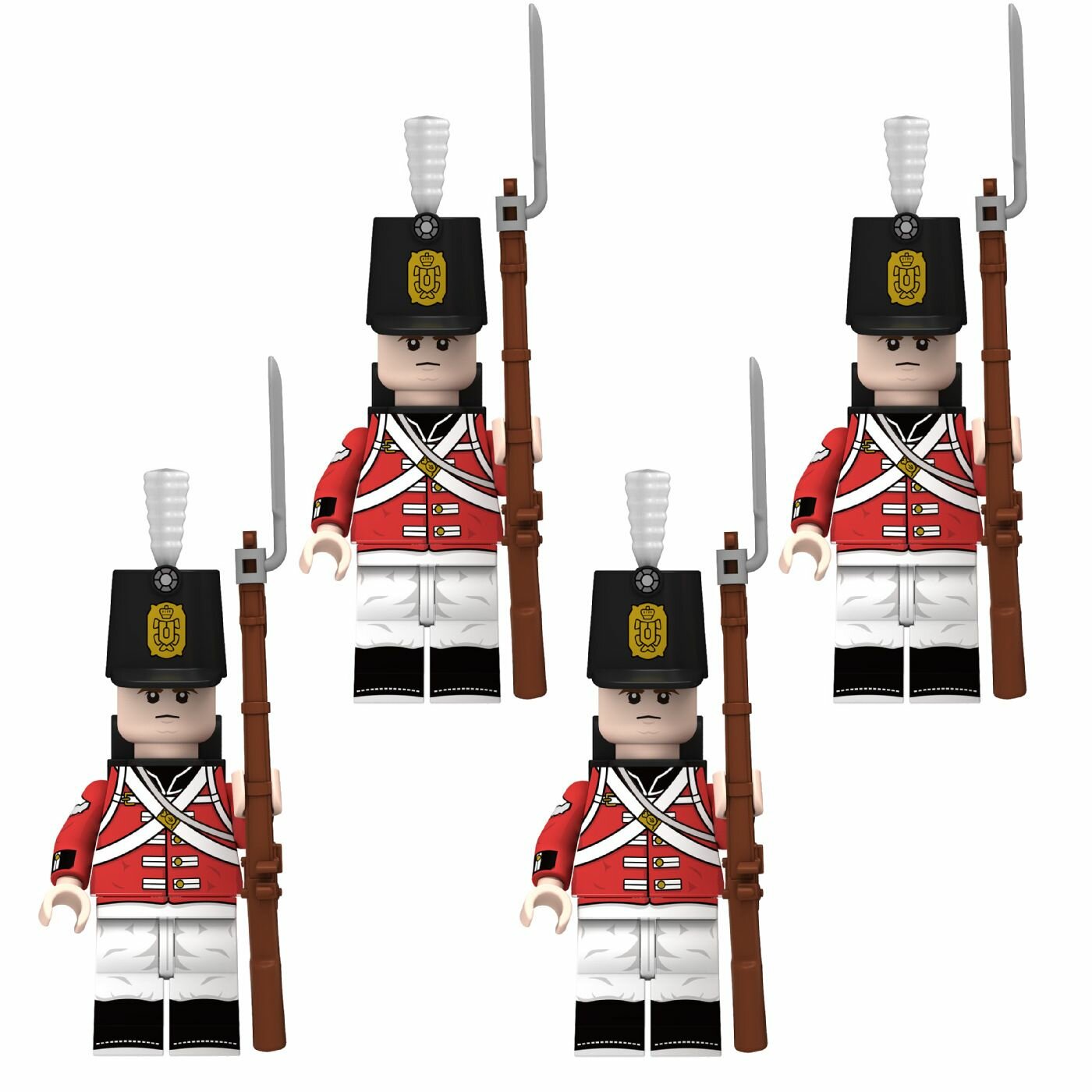 Набор минифигурок британские солдаты с оружием / Английская армия в Отечественной войне с Наполеоном 1812 / совместимы с конструкторами Л-е-г-о 4шт (4.5см, пакет)