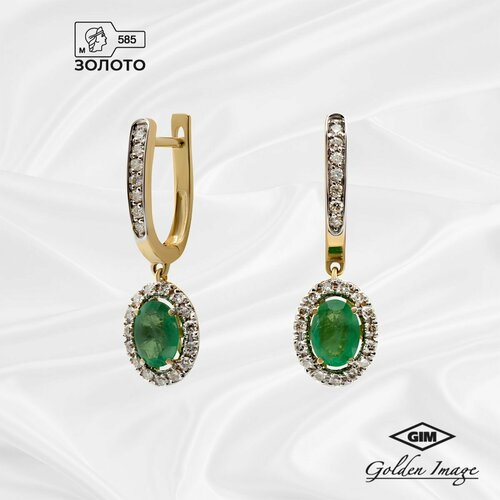 Серьги Golden Image, желтое золото, 585 проба, изумруд, желтый