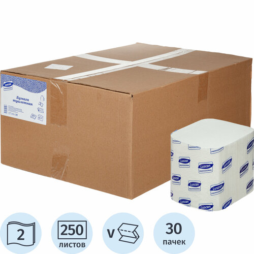 Туалетная бумага Luscan Professional белая двухслойная 250 листов 30 шт., белый бумага туалетная v сл t3 2 слойная 250лист пачка белая 30 упаковок