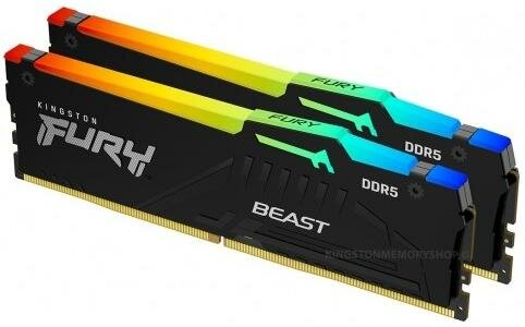 Оперативная память для компьютера 32Gb (2x16Gb) PC5-38400 4800MHz DDR5 DIMM CL38 Kingston Fury Beast RGB KF548C38BBAK2-32