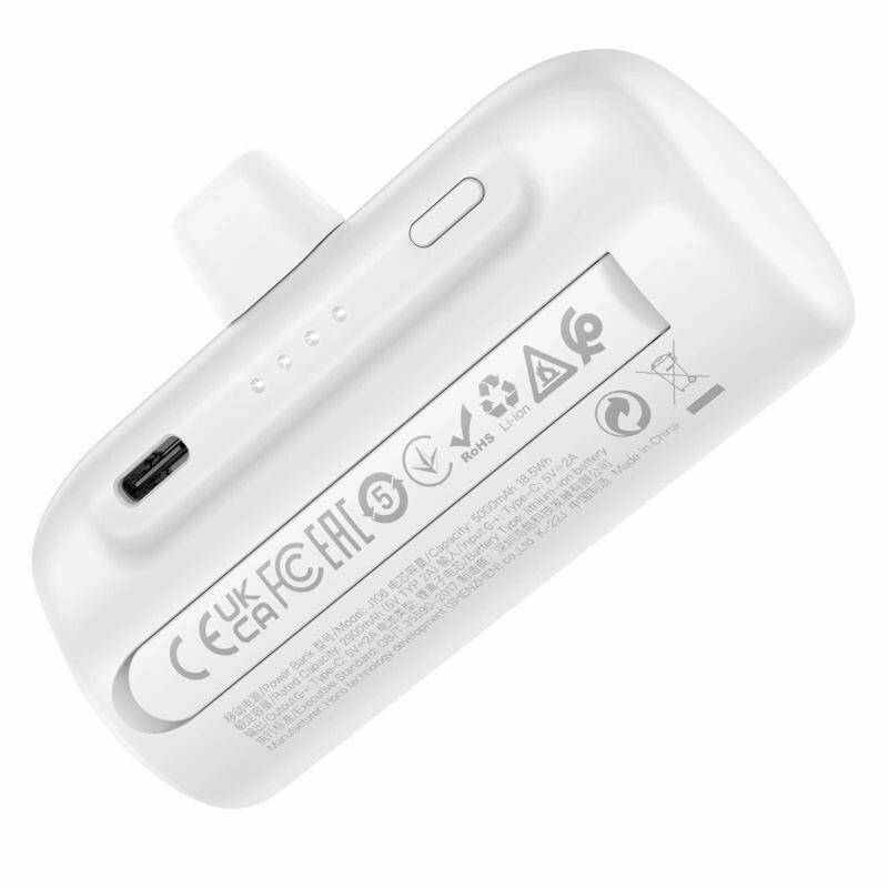 Внешний аккумулятор hoco J106 с штекером Lightning и подставкой / power bank для iPhone 5000mAh / белый — фото 1