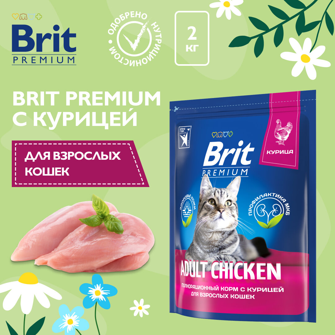 BRIT PREMIUM, Сухой корм с курицей для взрослых кошек "Cat Adult Chicken", 2кг