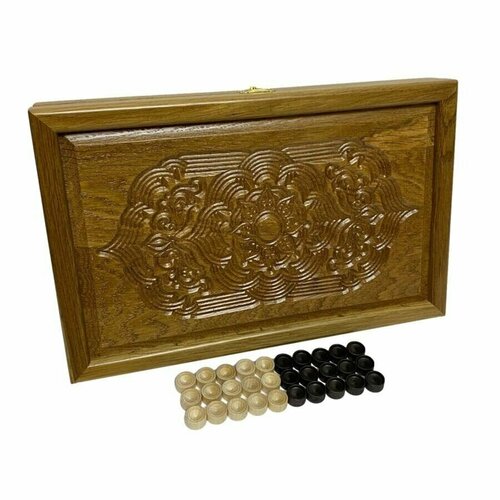 Нарды резные, малые из массива мореного дуба, 36.5х23.5х6 см